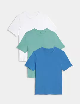3 пары футболок из чистого хлопка с круглым вырезом Marks & Spencer
