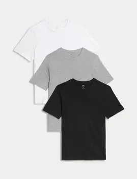 3 пары футболок из чистого хлопка с круглым вырезом Marks & Spencer, серый микс