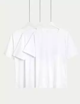 3 пары футболок с круглым вырезом из чистого хлопка Marks & Spencer, белый