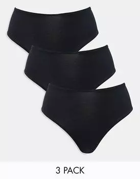 3 пары хлопковых бразильских трусов с высокой талией черного цвета ASOS DESIGN