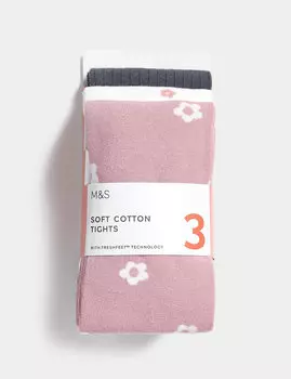 3 пары хлопковых колготок с ромашками (2–14 лет) Marks & Spencer, мульти