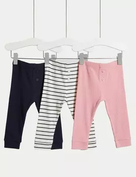 3 пары хлопковых леггинсов Marks & Spencer, розовый