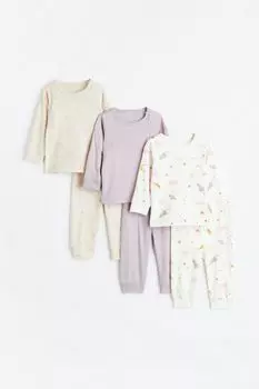 3 пары хлопковых пижам H&M, белый/космические корабли