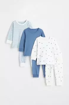 3 пары хлопковых пижам H&amp;M, белый/звезды