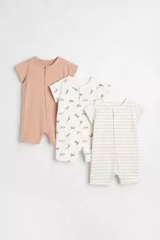 3 пары хлопковых пижам H&amp;M, бежевая пудра/полосатый
