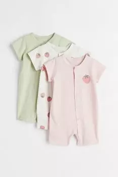 3 пары хлопковых пижам H&amp;M, фисташковый/клубничный