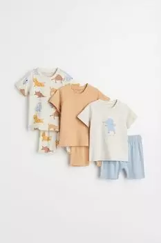 3 пары хлопковых пижам H&amp;M, натуральный белый/животные