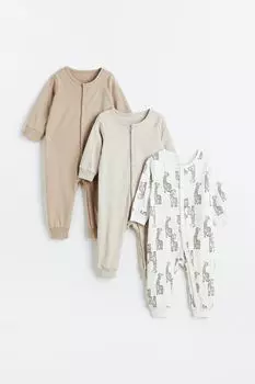 3 пары хлопковых пижам H&M, светло-бежевый/жирафы