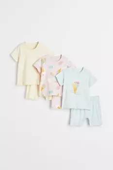 3 пары хлопковых пижам H&amp;M, светло-бирюзовый/мороженое