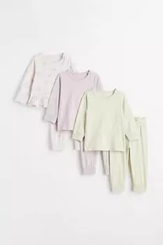 3 пары хлопковых пижам H&amp;M, светло-розовый/цветы
