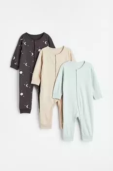 3 пары хлопковых пижам H&amp;M, темно-серый/луны