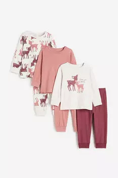 3 пары хлопковых пижам H&M, розовый