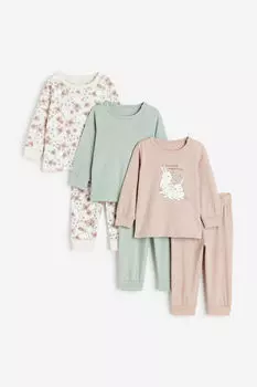 3 пары хлопковых пижам H&M, розовый