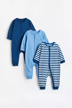 3 пары хлопковых пижам H&M, синий