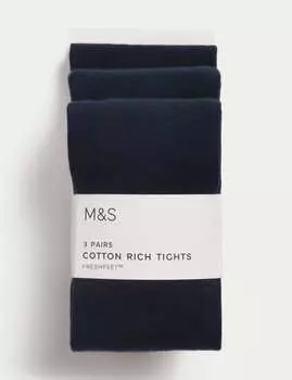 3 пары хлопковых школьных колготок Marks & Spencer, темно-синий