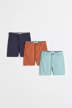 3 пары хлопковых шорт чинос H&M, бирюзовый/синий/оранжевый