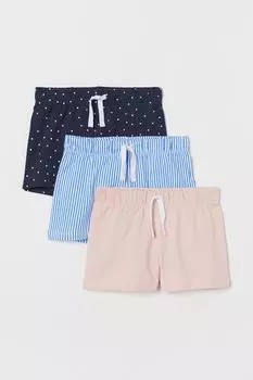 3 пары хлопковых шорт H&M, зеленый/розовый/светло-серый