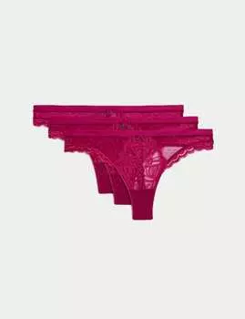 3 пары кружевных стрингов Amelia Marks & Spencer, цвет Dark raspberry
