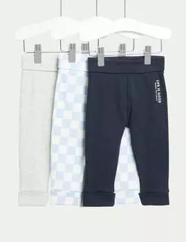 3 пары леггинсов из чистого хлопка Marks & Spencer, синий