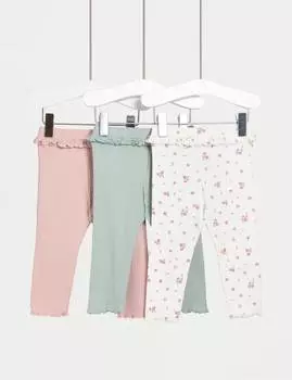 3 пары леггинсов с высоким содержанием хлопка Marks & Spencer, разноцветный
