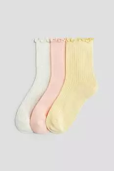 3 пары носков с отделкой оверлоком H&M, белый