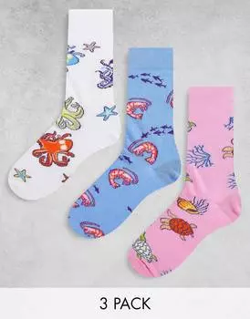 3 пары носков с принтом морских животных ASOS DESIGN