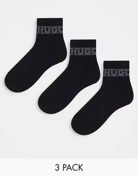 3 пары носков в рубчик на четверть HUGO Bodywear черного цвета