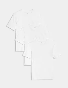 3 пары облегающих футболок из чистого хлопка с круглым вырезом Marks & Spencer, белый микс