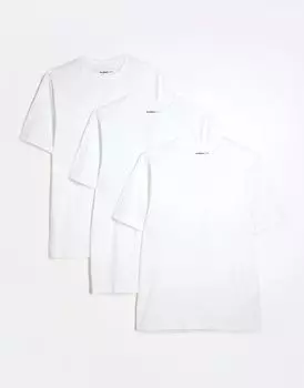 3 пары облегающих футболок с коротким рукавом белого цвета River Island