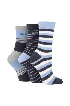 3 пары однотонных, полосатых и узорчатых хлопчатобумажных носков со связанными пальцами ELLE, синий