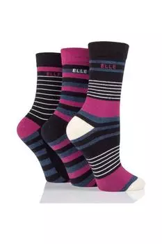 3 пары однотонных, полосатых и узорчатых хлопчатобумажных носков со связанными пальцами ELLE, розовый
