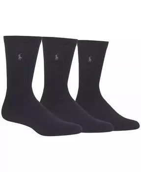 3 пары ребристых носков Cushion Foot Crew для мужчин Polo Ralph Lauren, черный