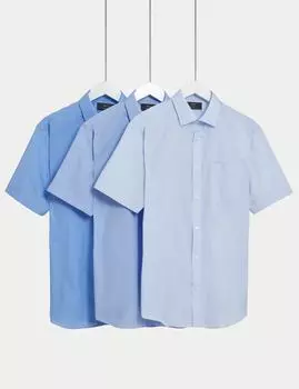 3 пары рубашек Regular Fit Easy Iron с коротким рукавом Marks & Spencer, синий