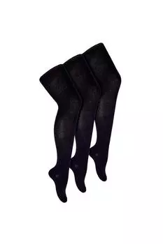 3 пары супермягких однотонных непрозрачных школьных колготок с насыщенным содержанием хлопка Sock Snob, черный