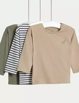 3 пары топов с динозаврами из чистого хлопка Marks & Spencer, разноцветный