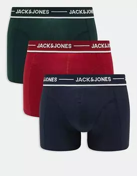 3 пары трусов-боксеров красного, зеленого и темно-синего цветов Jack & Jones