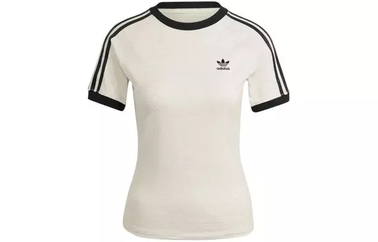 3-полосатая тонкая футболка реглан белая Adidas Originals