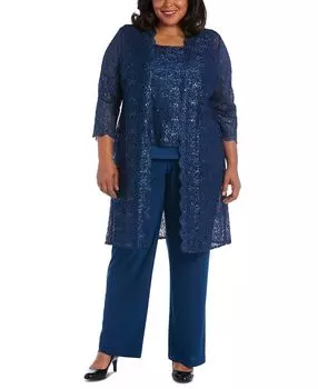 3 шт. Кружевной брючный костюм и панцирь больших размеров с пайетками R & M Richards