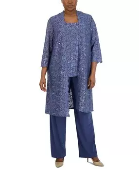 3 шт. Кружевной брючный костюм и панцирь больших размеров с пайетками R & M Richards