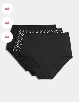 3 шт. Полные трусы средней впитываемости Marks & Spencer, черный микс