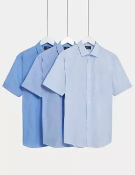 3 шт. рубашки стандартного кроя с короткими рукавами Marks & Spencer, синий