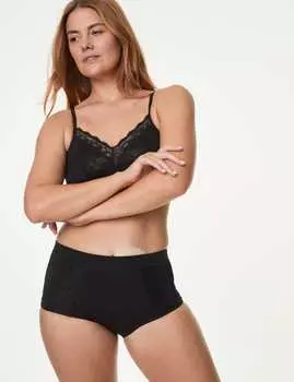 3 шт. Трусики-шорты с кружевом и высоким содержанием хлопка для укорачивания стомы Marks & Spencer, черный