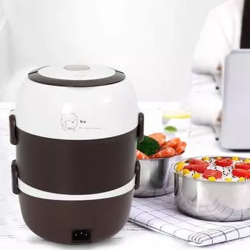 3-слойный электрический ланч-бокс 2л, портативный подогреватель еды, ланч-бокс, пароварка, кастрюля из нержавеющей стали, мини-рисоварка, грелка GreatDEshop2021