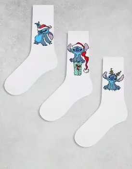 3 упаковки носков Disney Christmas Stitch цвета экрю ASOS DESIGN