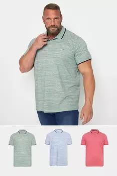 3 упаковки рубашек поло с инжектированным тиснением Badrhino Big & Tall, синий