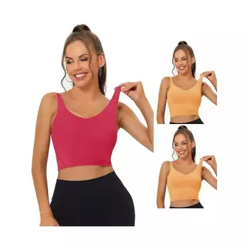 3 упаковки женских удлиненных спортивных бюстгальтеров для йоги с мягкой подкладкой для тренировок и фитнеса, средней поддержки, многоцветные ALLEGRA K, цвет Light Orange Rose Red