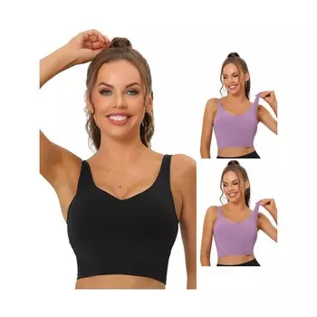 3 упаковки женских удлиненных спортивных бюстгальтеров для йоги с мягкой подкладкой для тренировок и фитнеса, средней поддержки, многоцветные ALLEGRA K, цвет Purple Black