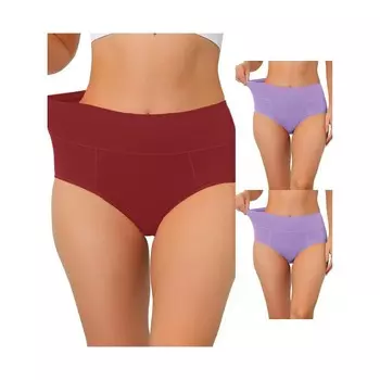 3 упаковки женского хлопкового нижнего белья с высокой талией (доступны в размерах больших размеров и разных цветах), нижнего белья для контроля живота ALLEGRA K, цвет Light Purple Burgundy
