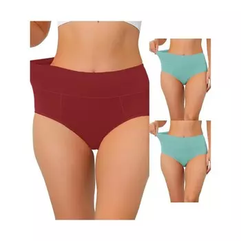3 упаковки женского хлопкового нижнего белья с высокой талией (доступны в размерах больших размеров и разных цветах), нижнего белья для контроля живота ALLEGRA K, цвет Macaron Green Burgundy