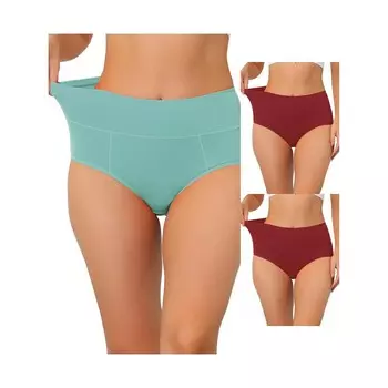 3 упаковки женского хлопкового нижнего белья с завышенной талией (доступны в размерах больших размеров), нижнего белья для контроля живота ALLEGRA K, цвет Burgundy Macaron Green